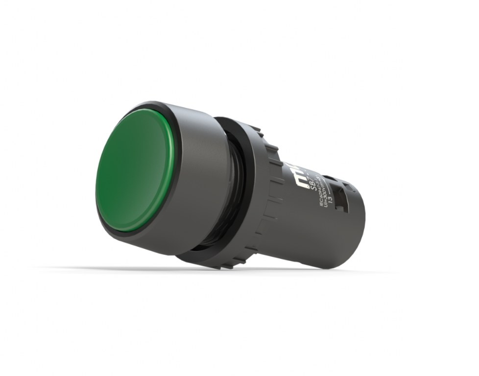 Кнопка LAY4-SB7-CAL35 зеленая, с фиксацией, 1НО+1НЗ